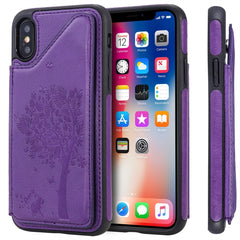 Cat Tree Embossing Pattern Shockproof Protective Case with Card Slots & Photo Frame, For iPhone X, For iPhone XR, For iPhone XS Max, For iPhone XS