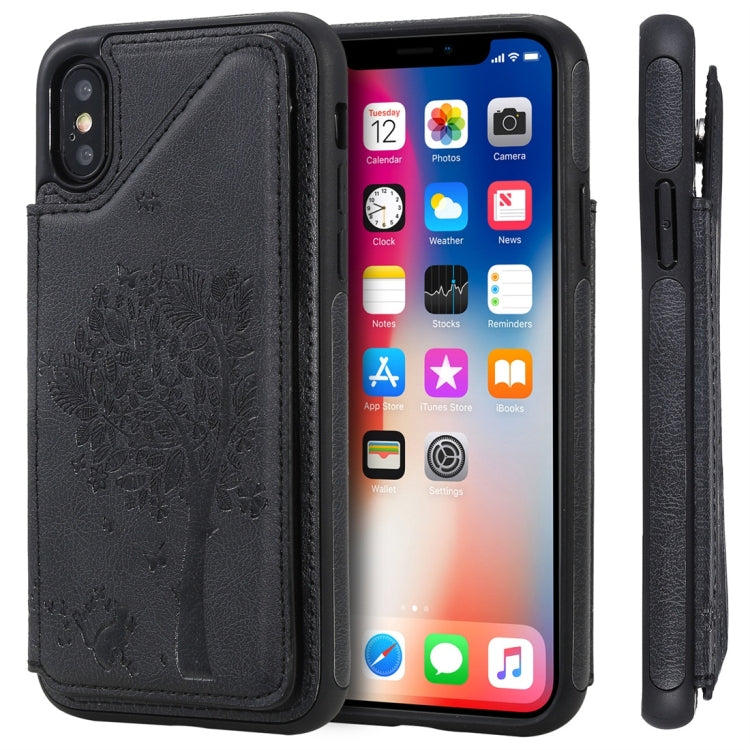 Cat Tree Embossing Pattern Shockproof Protective Case with Card Slots & Photo Frame, For iPhone X, For iPhone XR, For iPhone XS Max, For iPhone XS