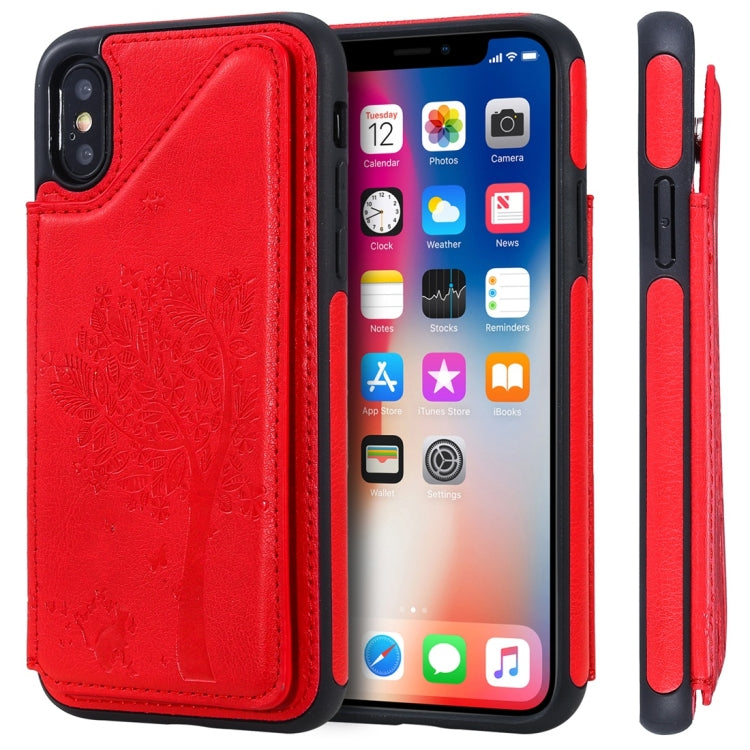 Cat Tree Embossing Pattern Shockproof Protective Case with Card Slots & Photo Frame, For iPhone X, For iPhone XR, For iPhone XS Max, For iPhone XS