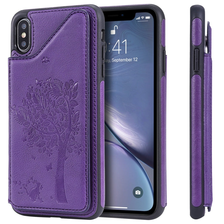 Cat Tree Embossing Pattern Shockproof Protective Case with Card Slots & Photo Frame, For iPhone X, For iPhone XR, For iPhone XS Max, For iPhone XS