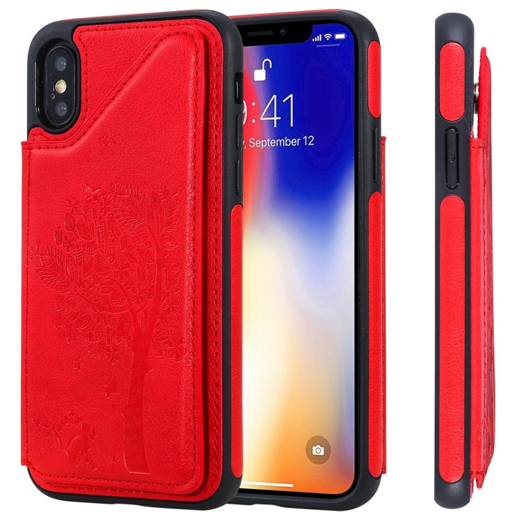Cat Tree Embossing Pattern Shockproof Protective Case with Card Slots & Photo Frame, For iPhone X, For iPhone XR, For iPhone XS Max, For iPhone XS