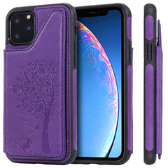 Cat Tree Embossing Pattern Shockproof Protective Case with Card Slots & Photo Frame, For iPhone 11 Pro, For iPhone 11, For iPhone 11 Pro Max, For Galaxy A50