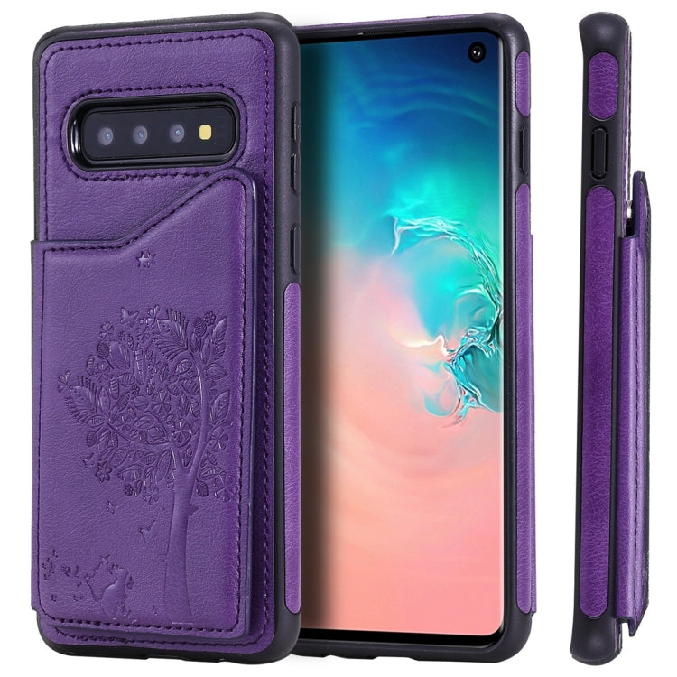 Cat Tree Embossing Pattern Shockproof Protective Case with Card Slots & Photo Frame, For Galaxy S10 5G, For Galaxy S10e, For Galaxy S10, For Galaxy S10+