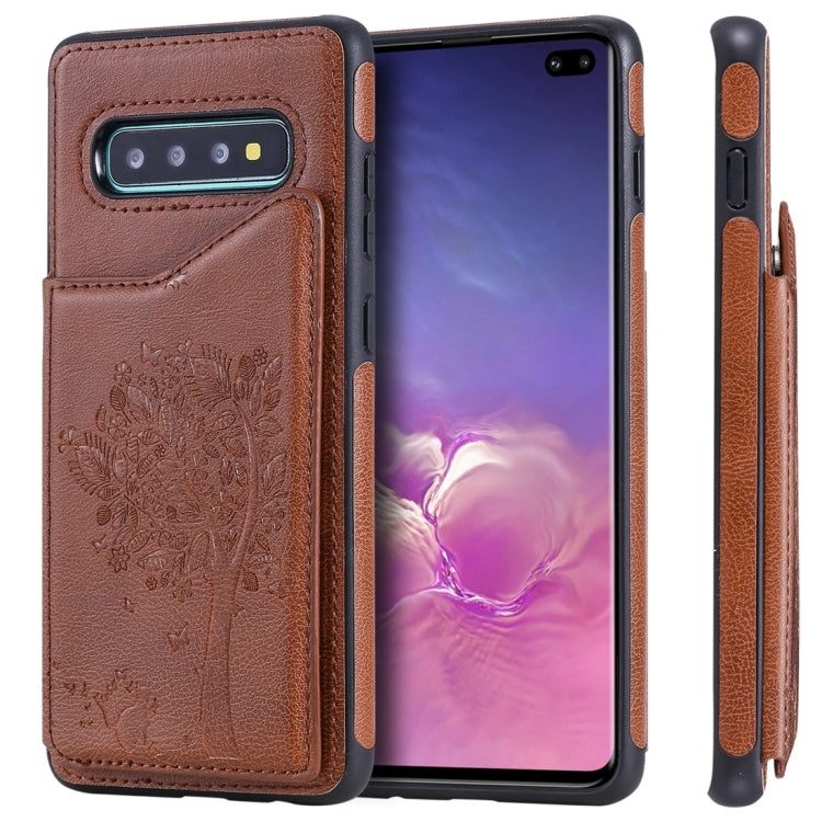 Cat Tree Embossing Pattern Shockproof Protective Case with Card Slots & Photo Frame, For Galaxy S10 5G, For Galaxy S10e, For Galaxy S10, For Galaxy S10+