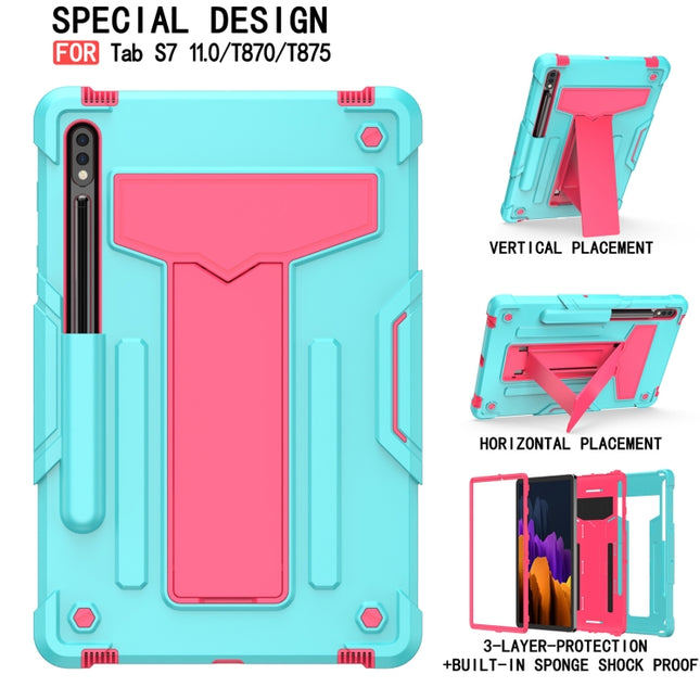 Funda protectora de silicona y PC a prueba de golpes con soporte en forma de T en color de contraste para Samsung Galaxy Tab S6 Lite P610/615, Huawei MatePad T8 y Huawei MediaPad T5