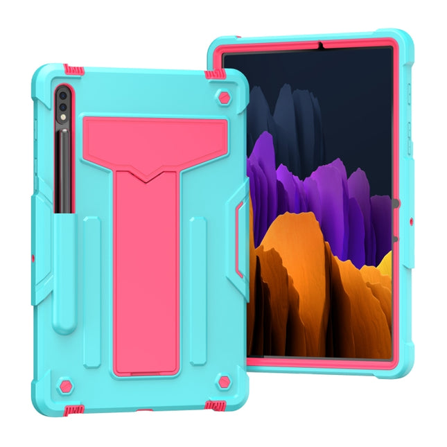 Funda protectora de silicona y PC a prueba de golpes con soporte en forma de T en color de contraste para Samsung Galaxy Tab S6 Lite P610/615, Huawei MatePad T8 y Huawei MediaPad T5