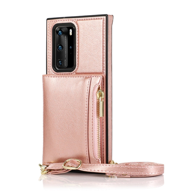 Square Zipper Wallet Bag TPU+PU Back Cover Case with Holder & Card Slots & Wallet & Cross-body Strap, For Huawei P40 Pro