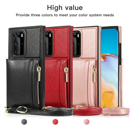 Square Zipper Wallet Bag TPU+PU Back Cover Case with Holder & Card Slots & Wallet & Cross-body Strap, For Huawei P40 Pro