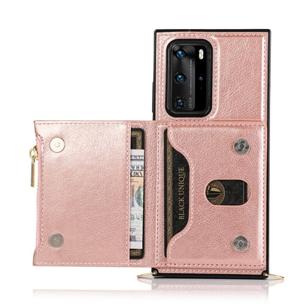 Square Zipper Wallet Bag TPU+PU Back Cover Case with Holder & Card Slots & Wallet & Cross-body Strap, For Huawei P40 Pro