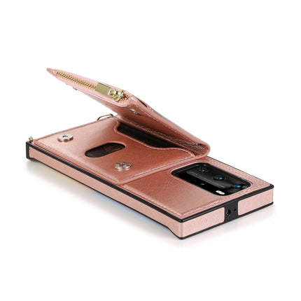 Square Zipper Wallet Bag TPU+PU Back Cover Case with Holder & Card Slots & Wallet & Cross-body Strap, For Huawei P40 Pro