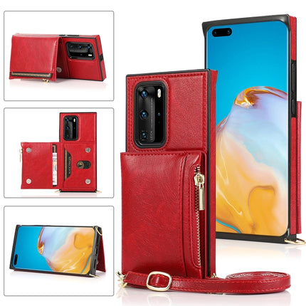 Square Zipper Wallet Bag TPU+PU Back Cover Case with Holder & Card Slots & Wallet & Cross-body Strap, For Huawei P40 Pro