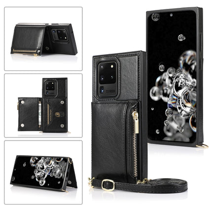 Square Zipper Wallet Bag TPU+PU Back Cover Case with Holder & Card Slots & Wallet & Cross-body Strap, For Samsung Galaxy S10 Plus, For Samsung Galaxy S20, For Samsung Galaxy S20 Plus, For Samsung Galaxy S20 Ultra, For Samsung Galaxy Note20