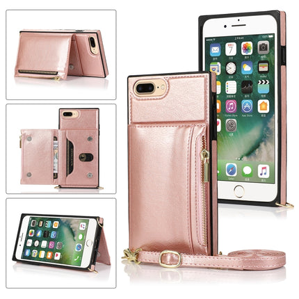 Square Zipper Wallet Bag TPU+PU Back Cover Case with Holder & Card Slots & Wallet & Cross-body Strap, For iPhone 8 Plus / 7 Plus, For iPhone 11, For iPhone 11 Pro, For iPhone 11 Pro Max, For iPhone SE 2022 / SE 2020 / 8 / 7, For iPhone XR��������������...