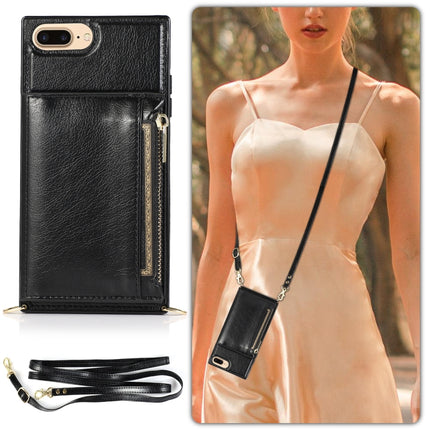 Square Zipper Wallet Bag TPU+PU Back Cover Case with Holder & Card Slots & Wallet & Cross-body Strap, For iPhone 8 Plus / 7 Plus, For iPhone 11, For iPhone 11 Pro, For iPhone 11 Pro Max, For iPhone SE 2022 / SE 2020 / 8 / 7, For iPhone XR��������������...