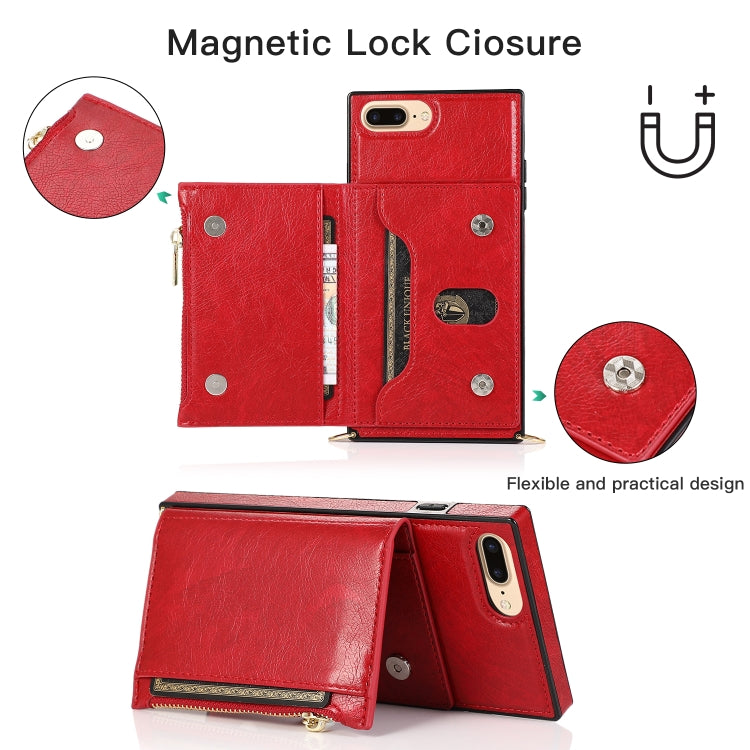 Square Zipper Wallet Bag TPU+PU Back Cover Case with Holder & Card Slots & Wallet & Cross-body Strap, For iPhone 8 Plus / 7 Plus, For iPhone 11, For iPhone 11 Pro, For iPhone 11 Pro Max, For iPhone SE 2022 / SE 2020 / 8 / 7, For iPhone XR��������������...
