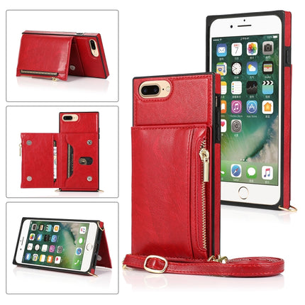 Square Zipper Wallet Bag TPU+PU Back Cover Case with Holder & Card Slots & Wallet & Cross-body Strap, For iPhone 8 Plus / 7 Plus, For iPhone 11, For iPhone 11 Pro, For iPhone 11 Pro Max, For iPhone SE 2022 / SE 2020 / 8 / 7, For iPhone XR��������������...