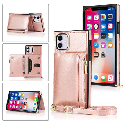 Square Zipper Wallet Bag TPU+PU Back Cover Case with Holder & Card Slots & Wallet & Cross-body Strap, For iPhone 8 Plus / 7 Plus, For iPhone 11, For iPhone 11 Pro, For iPhone 11 Pro Max, For iPhone SE 2022 / SE 2020 / 8 / 7, For iPhone XR��������������...