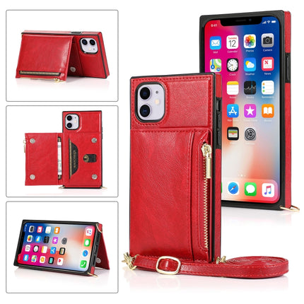 Square Zipper Wallet Bag TPU+PU Back Cover Case with Holder & Card Slots & Wallet & Cross-body Strap, For iPhone 8 Plus / 7 Plus, For iPhone 11, For iPhone 11 Pro, For iPhone 11 Pro Max, For iPhone SE 2022 / SE 2020 / 8 / 7, For iPhone XR��������������...