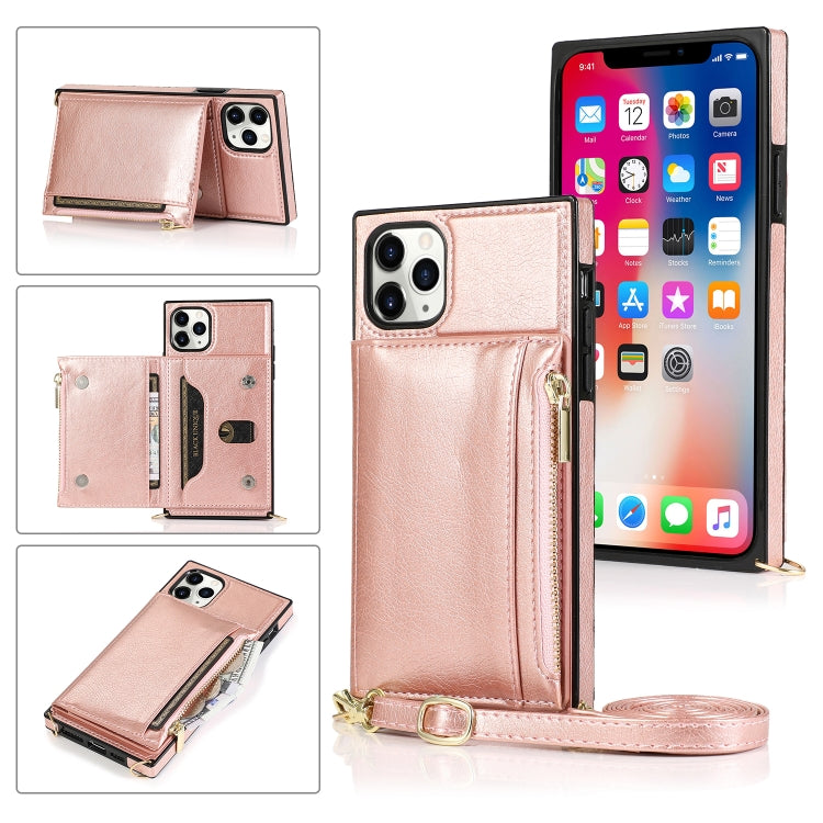 Square Zipper Wallet Bag TPU+PU Back Cover Case with Holder & Card Slots & Wallet & Cross-body Strap, For iPhone 8 Plus / 7 Plus, For iPhone 11, For iPhone 11 Pro, For iPhone 11 Pro Max, For iPhone SE 2022 / SE 2020 / 8 / 7, For iPhone XR��������������...