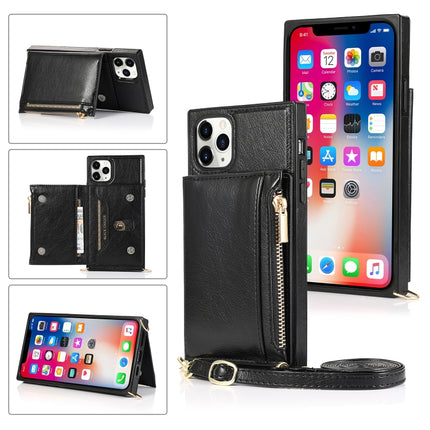 Square Zipper Wallet Bag TPU+PU Back Cover Case with Holder & Card Slots & Wallet & Cross-body Strap, For iPhone 8 Plus / 7 Plus, For iPhone 11, For iPhone 11 Pro, For iPhone 11 Pro Max, For iPhone SE 2022 / SE 2020 / 8 / 7, For iPhone XR��������������...
