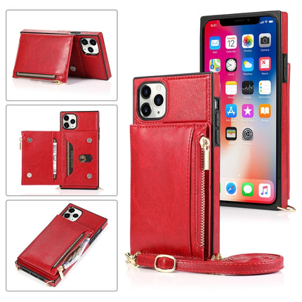 Square Zipper Wallet Bag TPU+PU Back Cover Case with Holder & Card Slots & Wallet & Cross-body Strap, For iPhone 8 Plus / 7 Plus, For iPhone 11, For iPhone 11 Pro, For iPhone 11 Pro Max, For iPhone SE 2022 / SE 2020 / 8 / 7, For iPhone XR��������������...
