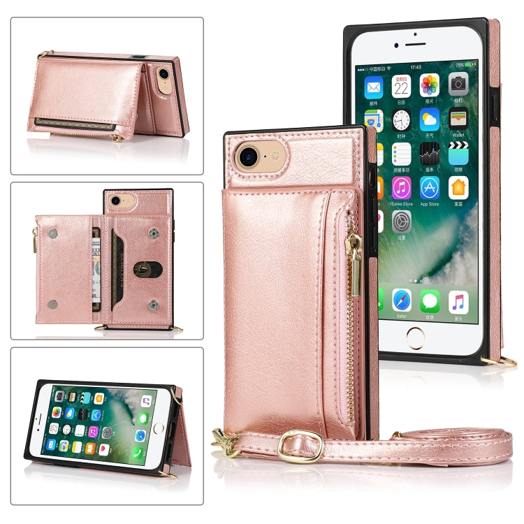 Square Zipper Wallet Bag TPU+PU Back Cover Case with Holder & Card Slots & Wallet & Cross-body Strap, For iPhone 8 Plus / 7 Plus, For iPhone 11, For iPhone 11 Pro, For iPhone 11 Pro Max, For iPhone SE 2022 / SE 2020 / 8 / 7, For iPhone XR��������������...