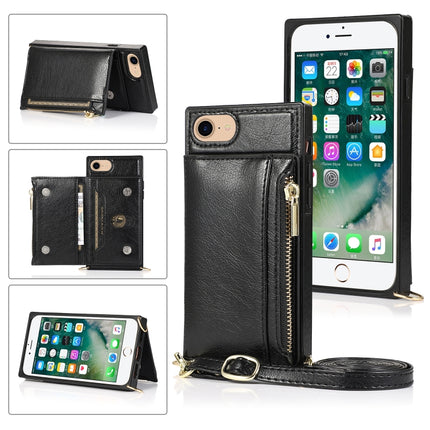 Square Zipper Wallet Bag TPU+PU Back Cover Case with Holder & Card Slots & Wallet & Cross-body Strap, For iPhone 8 Plus / 7 Plus, For iPhone 11, For iPhone 11 Pro, For iPhone 11 Pro Max, For iPhone SE 2022 / SE 2020 / 8 / 7, For iPhone XR��������������...