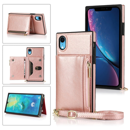 Square Zipper Wallet Bag TPU+PU Back Cover Case with Holder & Card Slots & Wallet & Cross-body Strap, For iPhone 8 Plus / 7 Plus, For iPhone 11, For iPhone 11 Pro, For iPhone 11 Pro Max, For iPhone SE 2022 / SE 2020 / 8 / 7, For iPhone XR��������������...