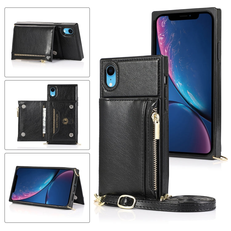 Square Zipper Wallet Bag TPU+PU Back Cover Case with Holder & Card Slots & Wallet & Cross-body Strap, For iPhone 8 Plus / 7 Plus, For iPhone 11, For iPhone 11 Pro, For iPhone 11 Pro Max, For iPhone SE 2022 / SE 2020 / 8 / 7, For iPhone XR��������������...