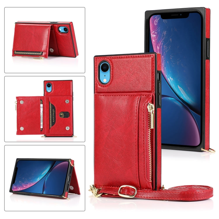 Square Zipper Wallet Bag TPU+PU Back Cover Case with Holder & Card Slots & Wallet & Cross-body Strap, For iPhone 8 Plus / 7 Plus, For iPhone 11, For iPhone 11 Pro, For iPhone 11 Pro Max, For iPhone SE 2022 / SE 2020 / 8 / 7, For iPhone XR��������������...