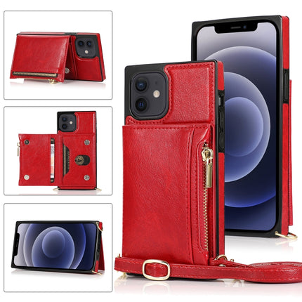 Square Zipper Wallet Bag TPU+PU Back Cover Case with Holder & Card Slots & Wallet & Cross-body Strap, For iPhone 8 Plus / 7 Plus, For iPhone 11, For iPhone 11 Pro, For iPhone 11 Pro Max, For iPhone SE 2022 / SE 2020 / 8 / 7, For iPhone XR��������������...
