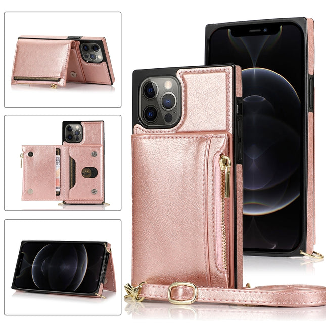 Square Zipper Wallet Bag TPU+PU Back Cover Case with Holder & Card Slots & Wallet & Cross-body Strap, For iPhone 12 Pro Max, For iPhone XS / X, For iPhone XS Max