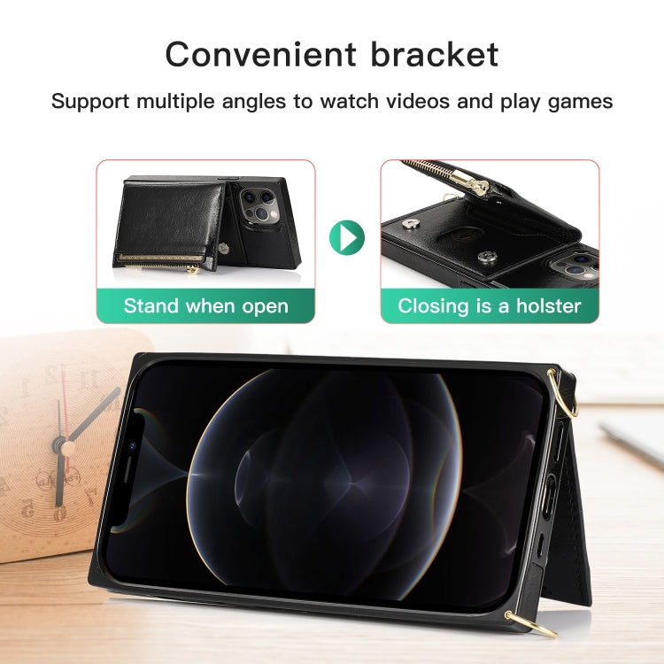 Square Zipper Wallet Bag TPU+PU Back Cover Case with Holder & Card Slots & Wallet & Cross-body Strap, For iPhone 12 Pro Max, For iPhone XS / X, For iPhone XS Max