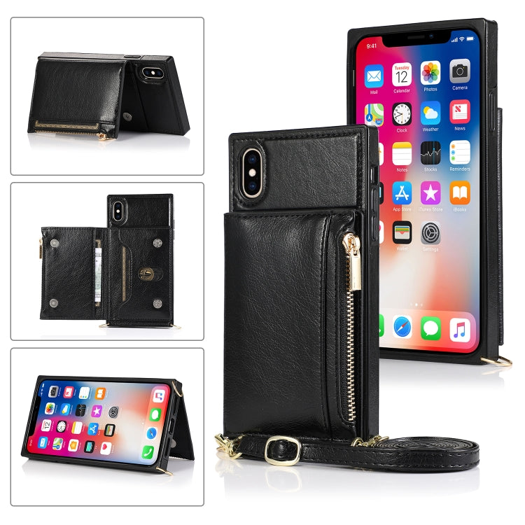 Square Zipper Wallet Bag TPU+PU Back Cover Case with Holder & Card Slots & Wallet & Cross-body Strap, For iPhone 12 Pro Max, For iPhone XS / X, For iPhone XS Max