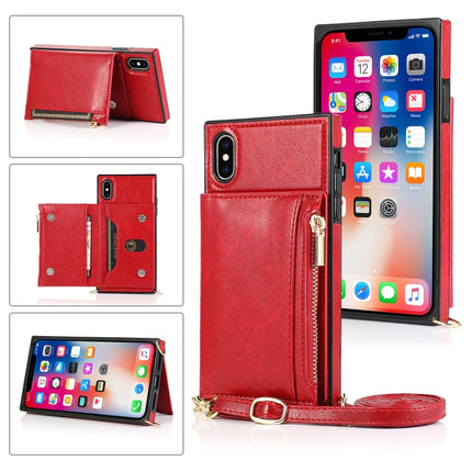 Square Zipper Wallet Bag TPU+PU Back Cover Case with Holder & Card Slots & Wallet & Cross-body Strap, For iPhone 12 Pro Max, For iPhone XS / X, For iPhone XS Max