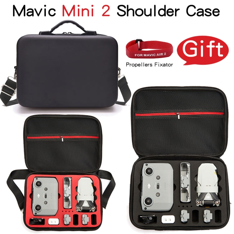 LS4456 Portable Drone PU Shoulder Storage Bag Handbag for DJI Mavic Mini 2, Black + Black Liner, Black + Red Liner