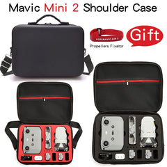 LS4456 Portable Drone PU Shoulder Storage Bag Handbag for DJI Mavic Mini 2, Black + Black Liner, Black + Red Liner