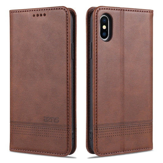 AZNS - Funda de piel con tapa horizontal con textura de piel de becerro magnética, ranuras para tarjetas, soporte y billetera, para iPhone XS Max