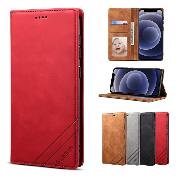 GUSSIM GS-001 Horizontal Flip Skin Feel PU-Lederhülle im Business-Stil mit Halter &amp; Kartenfächern &amp; Geldbörse &amp; Bilderrahmen, für iPhone 12 / 12 Pro, für iPhone 12 Pro Max, für iPhone X / XS, für iPhone XS Max