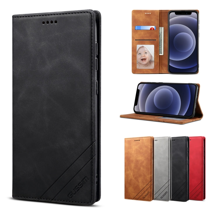 GUSSIM GS-001 Horizontal Flip Skin Feel PU-Lederhülle im Business-Stil mit Halter &amp; Kartenfächern &amp; Geldbörse &amp; Bilderrahmen, für iPhone 12 / 12 Pro, für iPhone 12 Pro Max, für iPhone X / XS, für iPhone XS Max