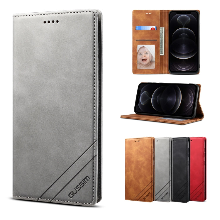 GUSSIM GS-001 Horizontal Flip Skin Feel PU-Lederhülle im Business-Stil mit Halter &amp; Kartenfächern &amp; Geldbörse &amp; Bilderrahmen, für iPhone 12 / 12 Pro, für iPhone 12 Pro Max, für iPhone X / XS, für iPhone XS Max