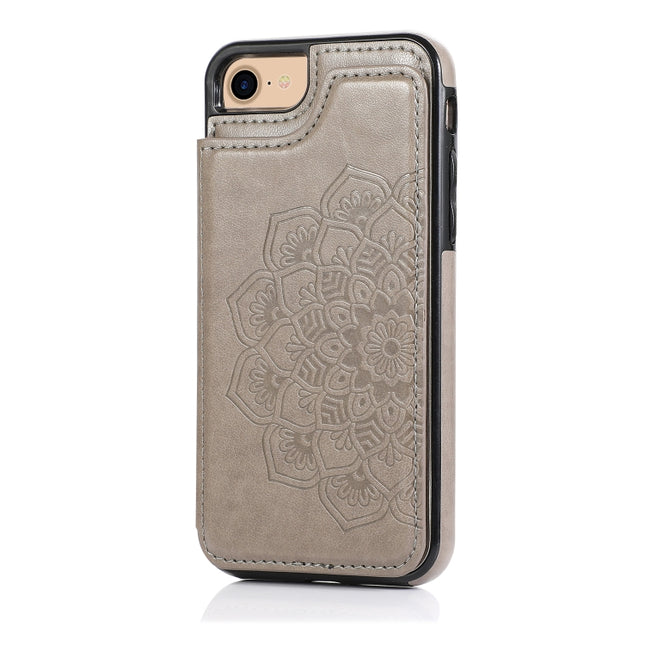 Double Buckle Mandala Pattern PU+TPU Protective Case with Card Slots & Holder & Photo Frame, For iPhone SE 2022 / SE 2020 / 8 / 7, For iPhone 7 Plus / 8 Plus, For iPhone X / XS, For iPhone XR