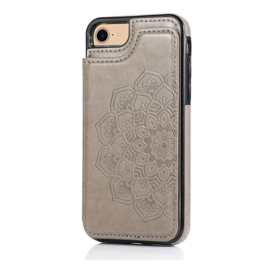 Double Buckle Mandala Pattern PU+TPU Protective Case with Card Slots & Holder & Photo Frame, For iPhone SE 2022 / SE 2020 / 8 / 7, For iPhone 7 Plus / 8 Plus, For iPhone X / XS, For iPhone XR, For iPhone XS Max, For iPhone 11