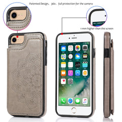 Funda protectora de PU+TPU con patrón de mandala y doble hebilla con ranuras para tarjetas, soporte y marco de fotos, para iPhone SE 2022/SE 2020/8/7, para iPhone 7 Plus/8 Plus, para iPhone X/XS, para iPhone XR, para iPhone XS Max, para iPhone 11