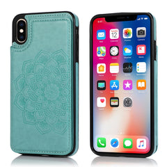 Funda protectora de PU+TPU con patrón de mandala y doble hebilla con ranuras para tarjetas, soporte y marco de fotos, para iPhone SE 2022/SE 2020/8/7, para iPhone 7 Plus/8 Plus, para iPhone X/XS, para iPhone XR, para iPhone XS Max, para iPhone 11