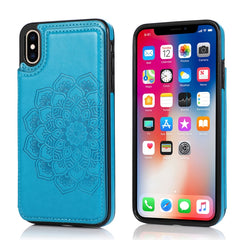 Funda protectora de PU+TPU con patrón de mandala y doble hebilla con ranuras para tarjetas, soporte y marco de fotos, para iPhone SE 2022/SE 2020/8/7, para iPhone 7 Plus/8 Plus, para iPhone X/XS, para iPhone XR, para iPhone XS Max, para iPhone 11