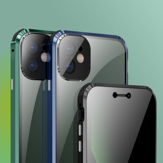 Stoßfestes, magnetisches Metallrahmen-Gehäuse mit vier Ecken und Anti-Peeping-Funktion, doppelseitiges gehärtetes Glasgehäuse, für iPhone 11 Pro, für iPhone 11, für iPhone 11 Pro Max, für iPhone 12 Mini, für iPhone 12