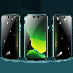 Stoßfestes, magnetisches Metallrahmen-Gehäuse mit vier Ecken und Anti-Peeping-Funktion, doppelseitiges gehärtetes Glasgehäuse, für iPhone 11 Pro, für iPhone 11, für iPhone 11 Pro Max, für iPhone 12 Mini, für iPhone 12