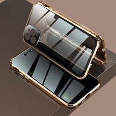 Stoßfestes, magnetisches Metallrahmen-Gehäuse mit vier Ecken und Anti-Peeping-Funktion, doppelseitiges gehärtetes Glasgehäuse, für iPhone 11 Pro, für iPhone 11, für iPhone 11 Pro Max, für iPhone 12 Mini, für iPhone 12