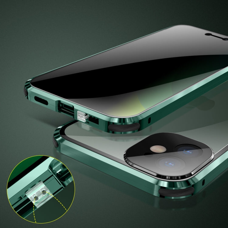 Stoßfestes, magnetisches Metallrahmen-Gehäuse mit vier Ecken und Anti-Peeping-Funktion, doppelseitiges gehärtetes Glasgehäuse, für iPhone 11 Pro, für iPhone 11, für iPhone 11 Pro Max, für iPhone 12 Mini, für iPhone 12